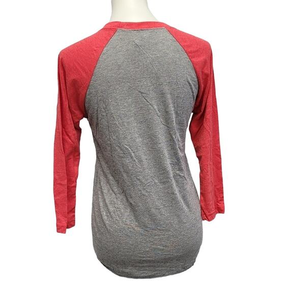 New Hand Printed XS Red Cardinal Bird 3/4 Sleeve Gray Cotton Blend Raglan Tee - Picture 4 of 5